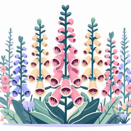 Flower background with foxglove. Vector illustration in flat styleのイラスト素材