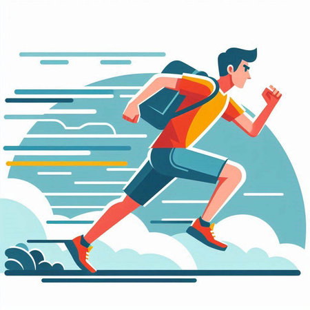 Running man in sportswear with backpack. Healthy lifestyle. Vector illustrationのイラスト素材