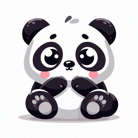 Cute panda sitting on white background. Vector cartoon illustration.のイラスト素材