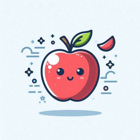 Cute kawaii apple character. Vector flat cartoon illustration.のイラスト素材