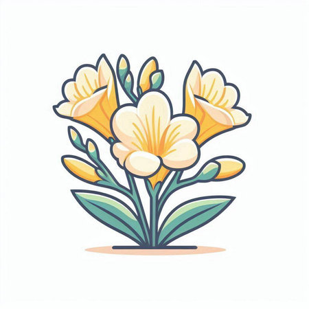 Bouquet of yellow freesia flowers. Vector illustration.のイラスト素材