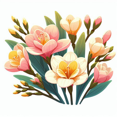 Beautiful bouquet of freesia flowers. Vector illustration.のイラスト素材