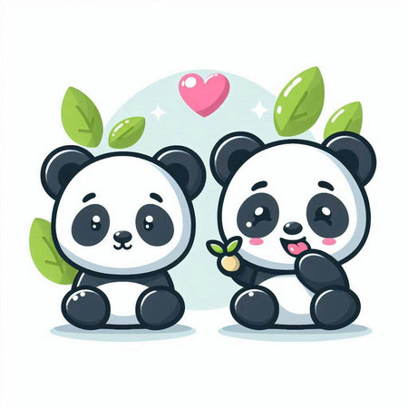 Cute panda couple in love. Vector illustration in cartoon style.のイラスト素材