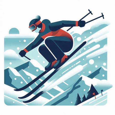 snowboarder skiing in the mountains, vector illustration, epsのイラスト素材