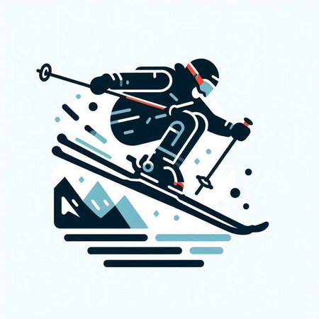 Skiing, extreme sport, vector illustration in flat linear style.のイラスト素材