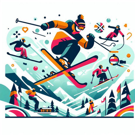 Snowboarder in the mountains. Winter sport. Vector illustration.のイラスト素材