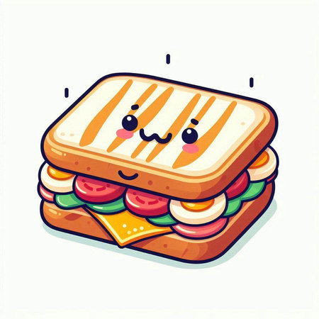 Cute cartoon sandwich with kawaii face. Vector illustration.のイラスト素材