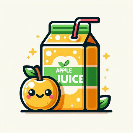 Vector illustration of apple juice in cartoon flat style on white background.のイラスト素材