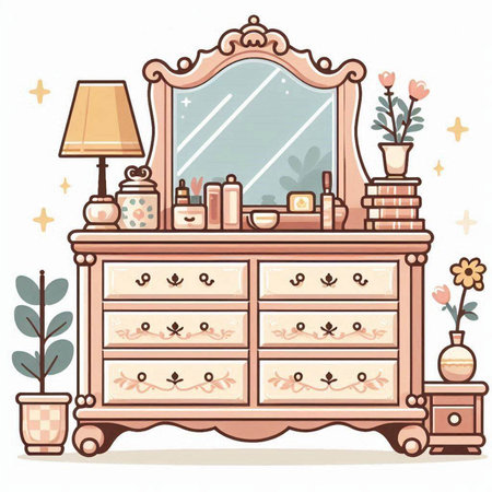Vector illustration of a vintage chest of drawers in pastel colorsのイラスト素材