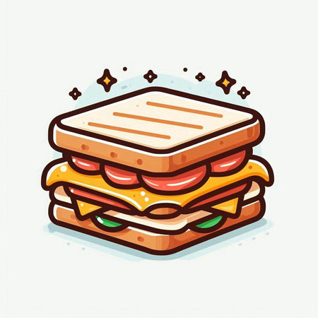 Illustration of a sandwich with cheese, bacon and tomato. Vector illustration.のイラスト素材