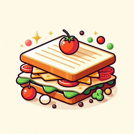 Sandwich with tomato, cheese and salami. Vector illustration.のイラスト素材
