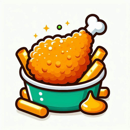 Fried chicken in a bowl. Vector illustration isolated on white background.のイラスト素材