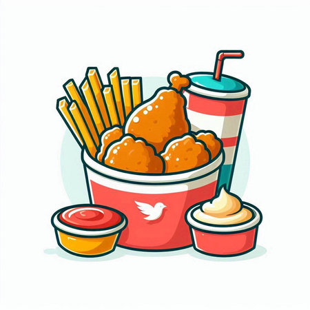 Fast food vector illustration. Fried chicken, french fries and sauce.のイラスト素材