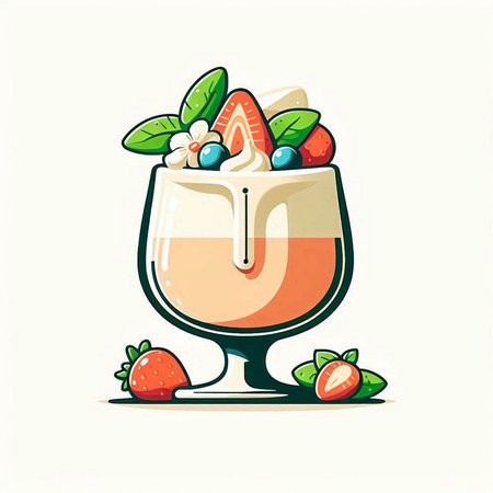 Cocktail with ice cream, strawberries and mint. Vector illustration.のイラスト素材