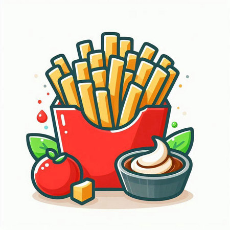French fries with mayonnaise and ketchup. Vector illustration.のイラスト素材