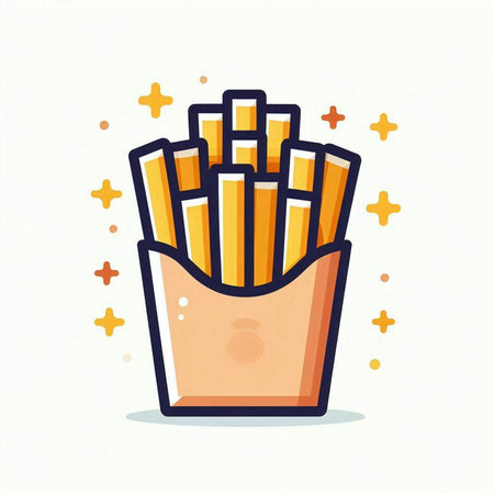 French fries in a paper box. Fast food. Vector illustration.のイラスト素材