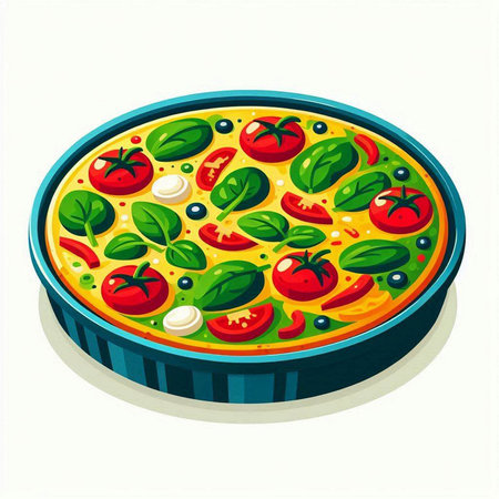 Pizza with tomatoes, mozzarella and basil. Vector illustrationのイラスト素材