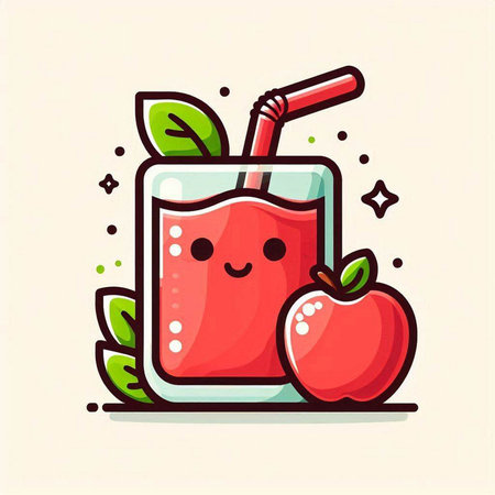 Cute apple juice in a glass with fresh apples. Vector illustration.のイラスト素材
