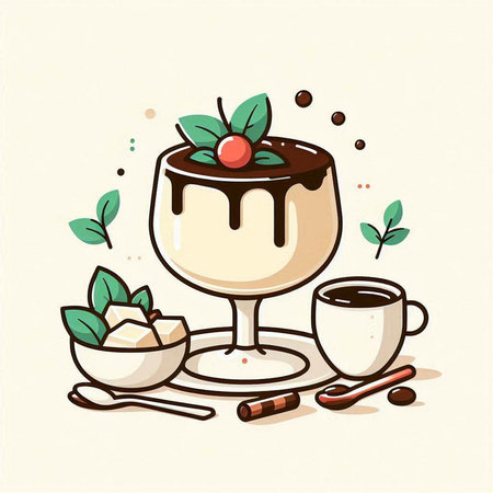 Illustration of a cup of coffee with chocolate panna cottaのイラスト素材