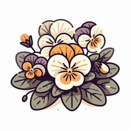 Bouquet of pansy flowers. Hand drawn vector illustration.のイラスト素材