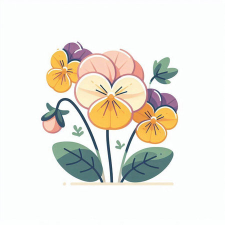 Flower bouquet of pansy on white background. Vector illustration.のイラスト素材