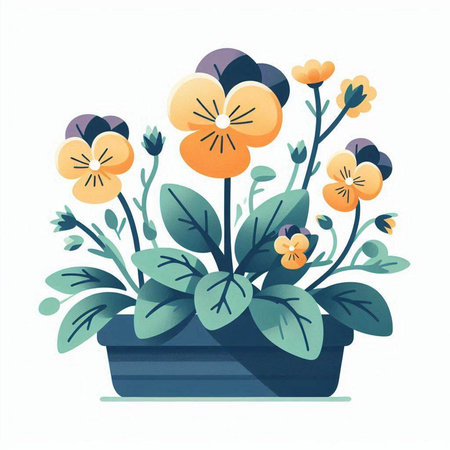 Flowerpot with pansy flowers. Flat design vector illustration.のイラスト素材