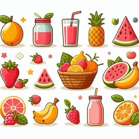 Seamless pattern with fruits and smoothies. Vector illustration.のイラスト素材