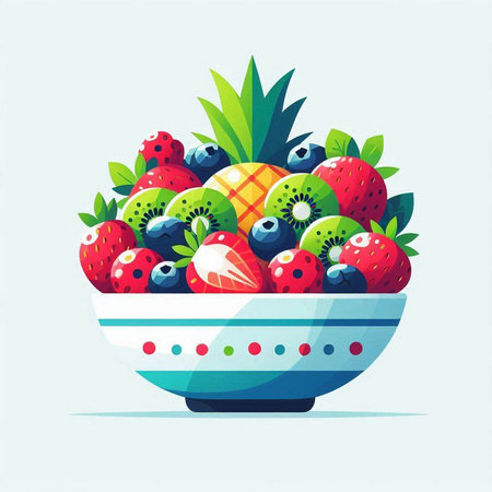 Vector illustration of a bowl of fresh berries in a flat style.のイラスト素材