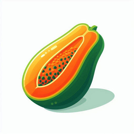 Papaya fruit isolated on a white background. Vector illustration.のイラスト素材