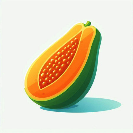 Papaya fruit. Vector illustration of ripe papaya on white background.のイラスト素材