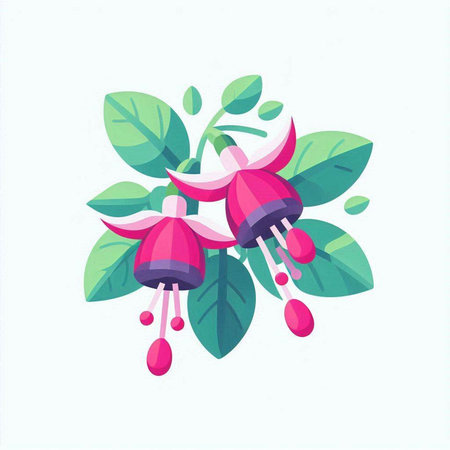 Fuchsia flowers isolated on white background. Vector illustration in flat style.のイラスト素材