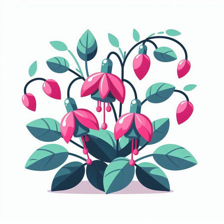 Fuchsia flowers with green leaves on white background. Vector illustration.のイラスト素材