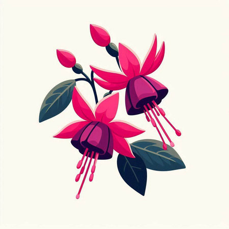 Fuchsia flowers isolated on white background. Vector illustration in cartoon style.のイラスト素材