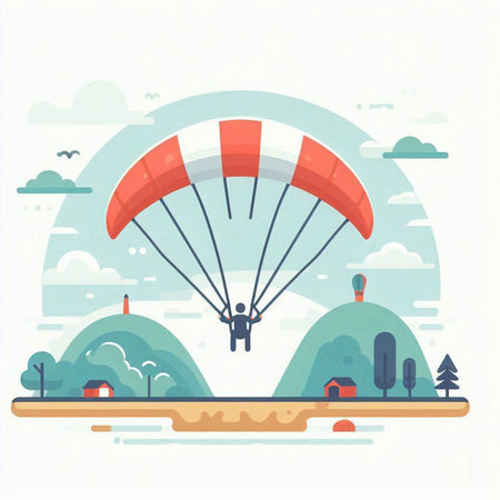Parachutist flying in the sky. Flat vector illustration.のイラスト素材