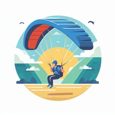 Paraglider flying in the sky. Paraglider flying in the sky. Flat vector illustration.のイラスト素材