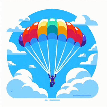 Parachutist flying in the blue sky. Vector illustration.のイラスト素材