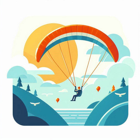 Paraglider flying in the sky. Vector illustration in flat styleのイラスト素材