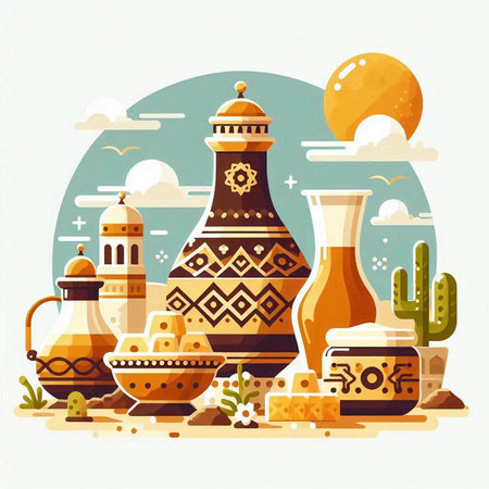 Vector illustration of the traditional egyptian pottery in the desertのイラスト素材