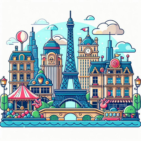 Paris, France. Hand drawn vector illustration in doodle style.のイラスト素材