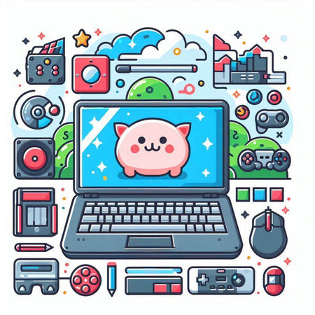 Laptop computer with piggy bank on screen, vector illustration.のイラスト素材