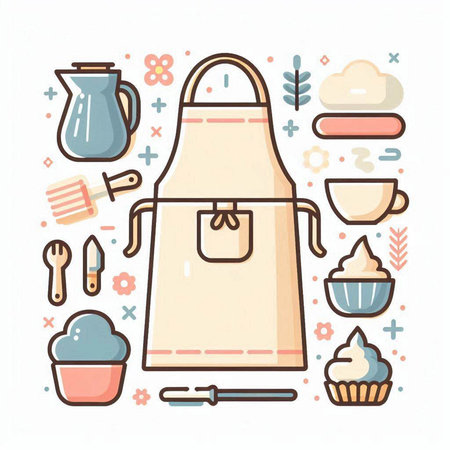 Kitchen utensils and accessories. Vector illustration in flat styleのイラスト素材