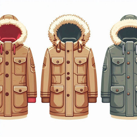 Set of winter jackets. Vector illustration isolated on white background. Cartoon style.のイラスト素材