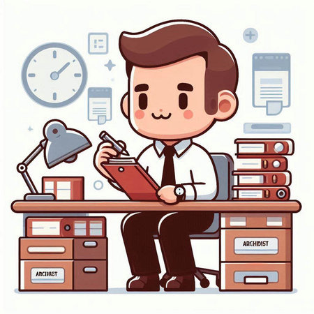 Businessman working in the office. Vector illustration of a cartoon character.のイラスト素材