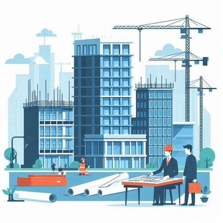 Architecture concept. Construction site. Vector illustration in flat styleのイラスト素材