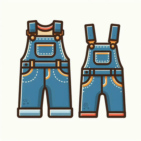 Denim overalls with pockets. Vector illustration in flat style.のイラスト素材