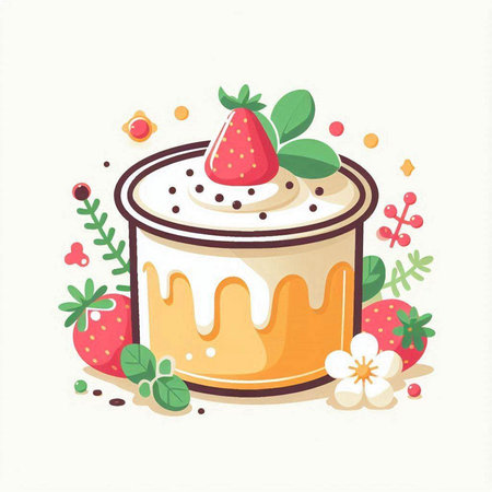 Strawberry cake with whipped cream and strawberries. Vector illustration.のイラスト素材