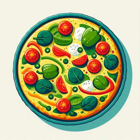 vector illustration of pizza with mozzarella, tomato and green peasのイラスト素材