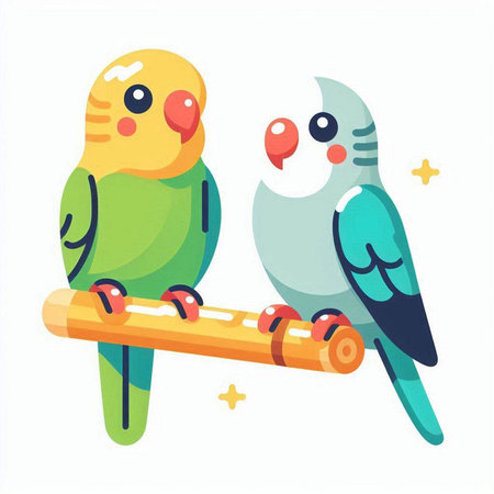 Cute parrots sitting on a branch. Flat vector illustration.のイラスト素材