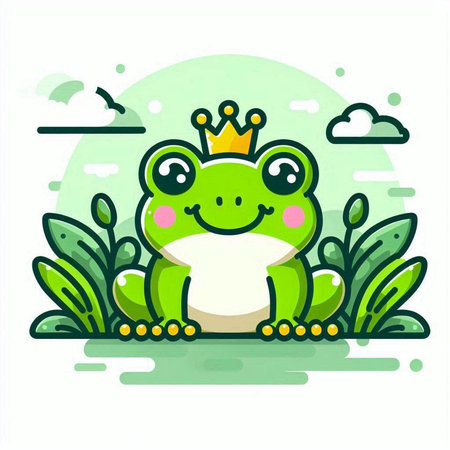 Cute little frog with crown on his head. Vector illustration.のイラスト素材