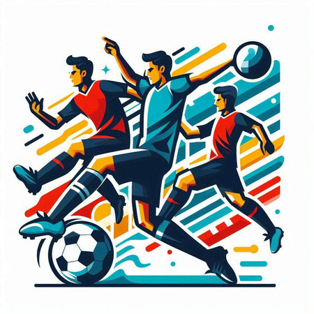 Soccer players kicking the ball and kicking the ball, vector illustrationのイラスト素材